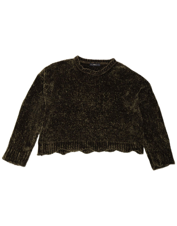 Pulover supradimensionat pentru femei Zara, cu gât de barcă, UK 10 Poliester kaki mic