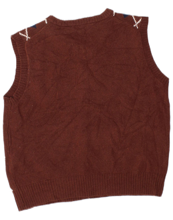 Pulover cardigan fără mâneci pentru femei Zara UK 10 mic maro Argyle/Diamond