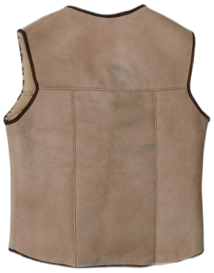 VINTAGE Womens Sherpa Gilet UK 14 Medium Beige