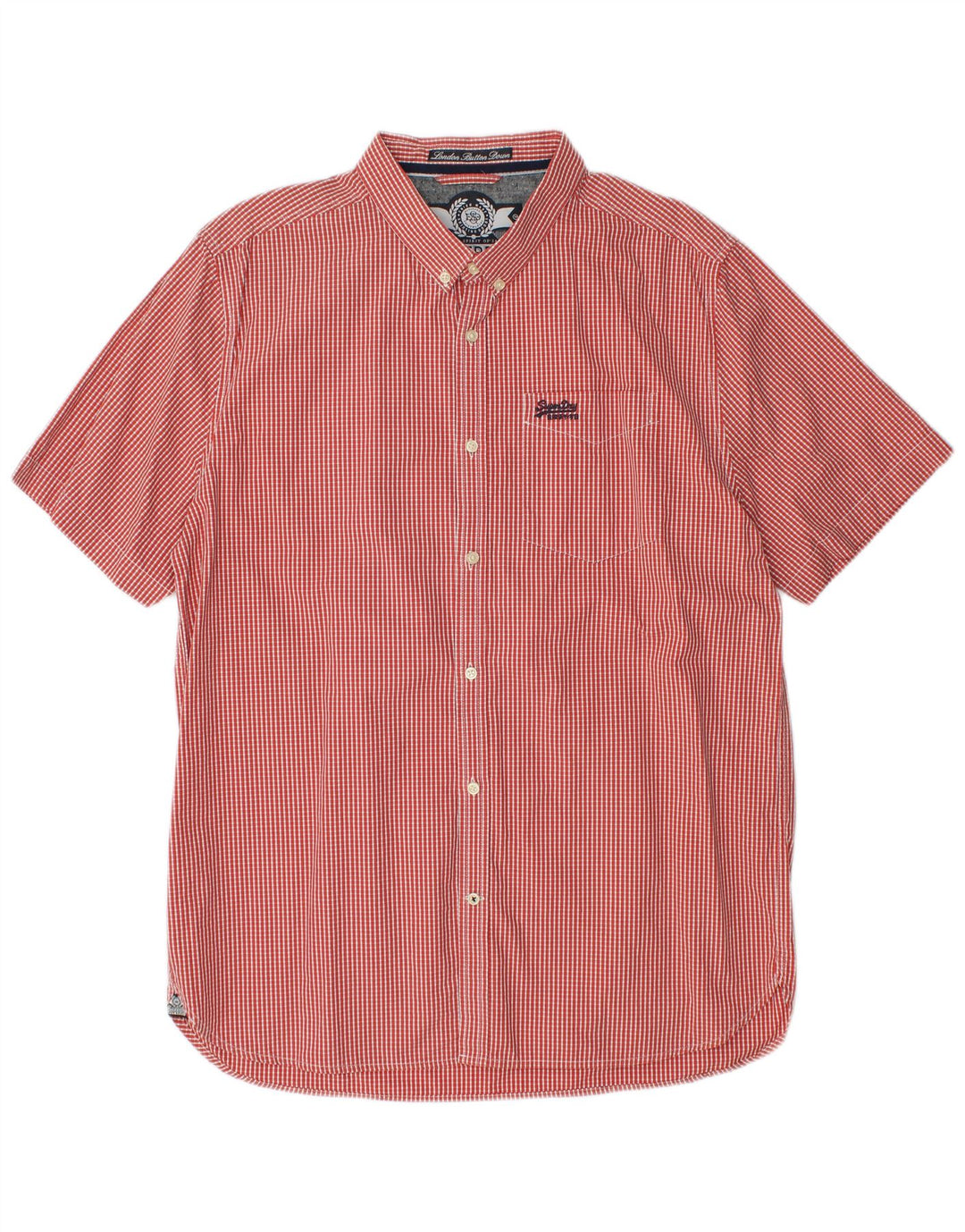 Cămașă cu mânecă scurtă pentru bărbați Superdry 2XL, bumbac vichy roșu