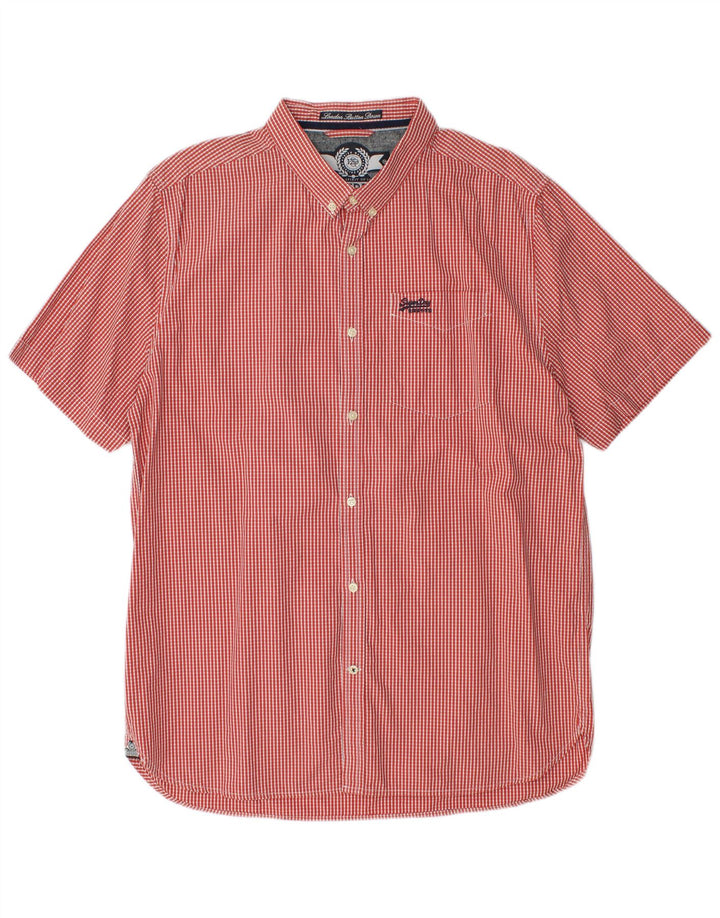 Cămașă cu mânecă scurtă pentru bărbați Superdry 2XL, bumbac vichy roșu