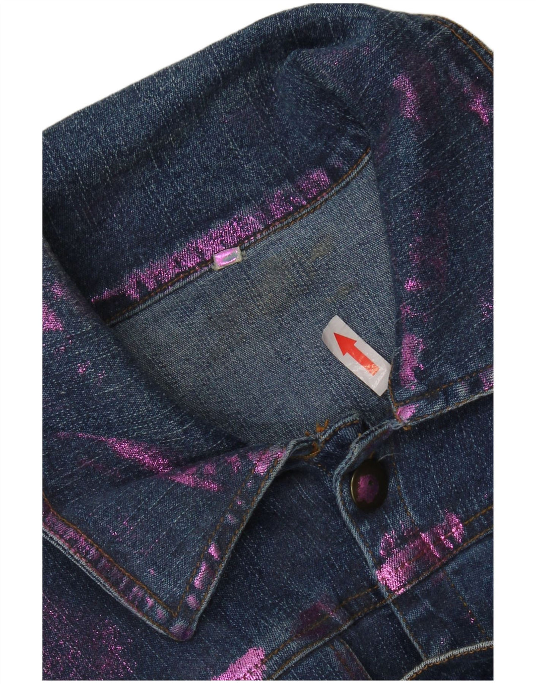 Jachetă de denim crop vintage pentru femei UK 12, bumbac cu vopsea cravată albastră medie