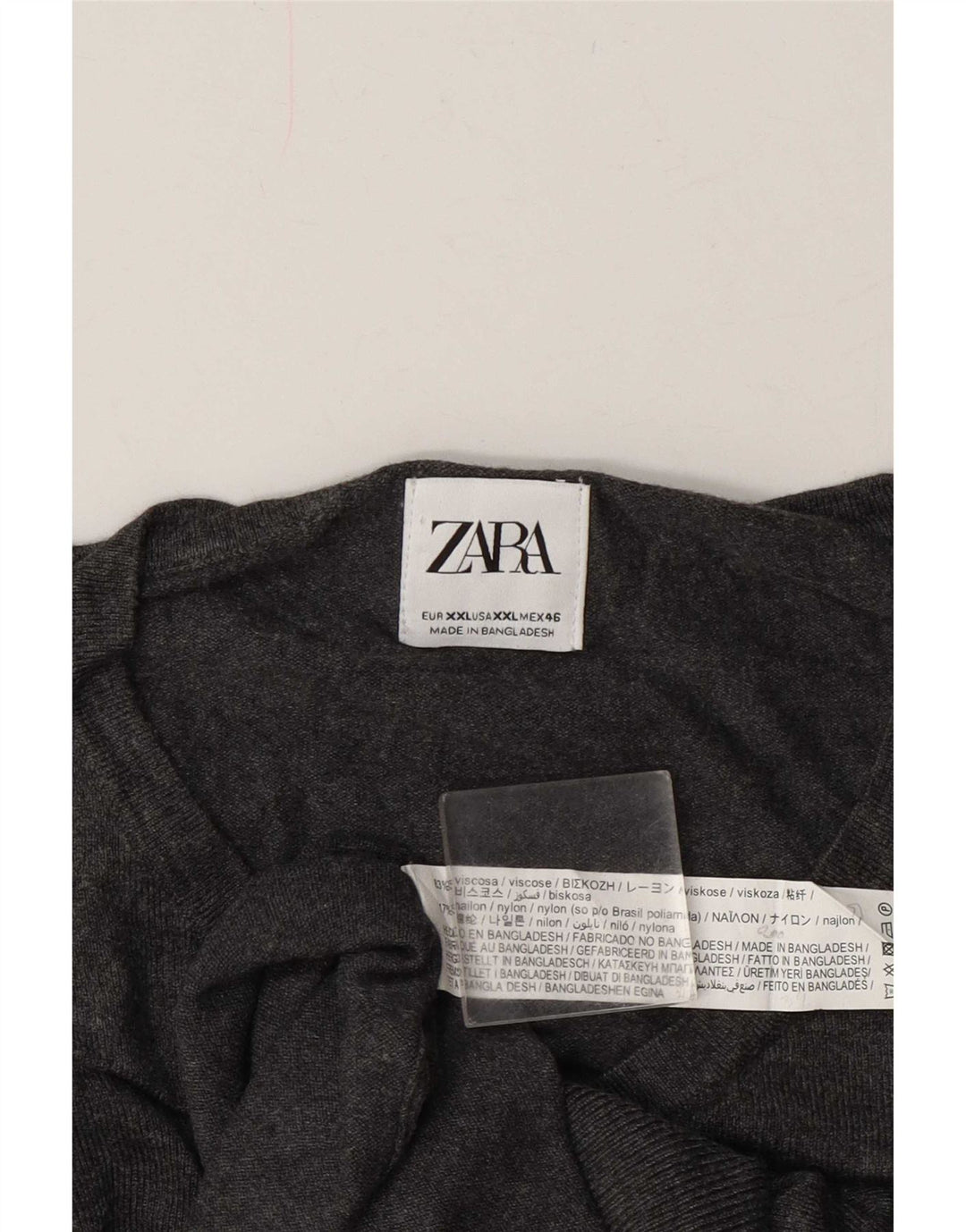 Pulover pentru bărbați Zara, cu decolteu în V, 2XL, viscoză gri