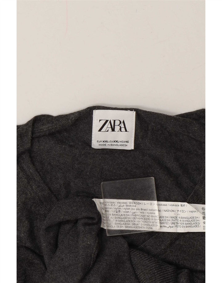 Pulover pentru bărbați Zara, cu decolteu în V, 2XL, viscoză gri