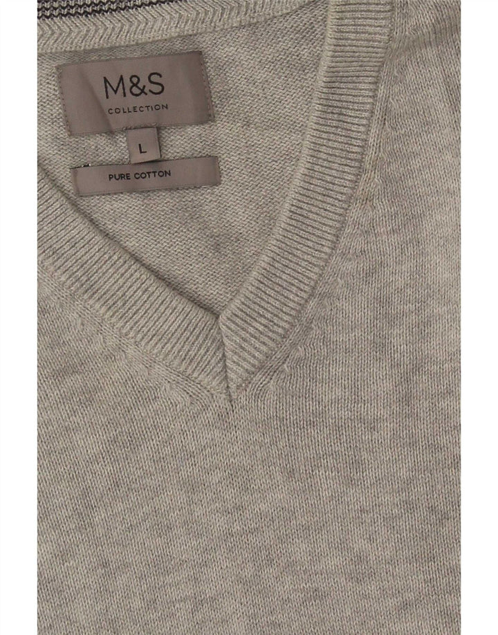 Pulover pentru bărbați Marks & Spencer, cu decolteu în V, mare, gri, bumbac