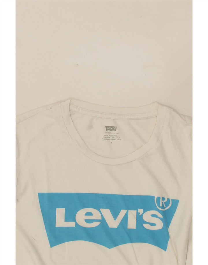 LEVI'S Womens Graphic T-Shirt Top UK 14 Medium White Cotton Vintage Levi's and Second-Hand Levi's from Messina Hembry 