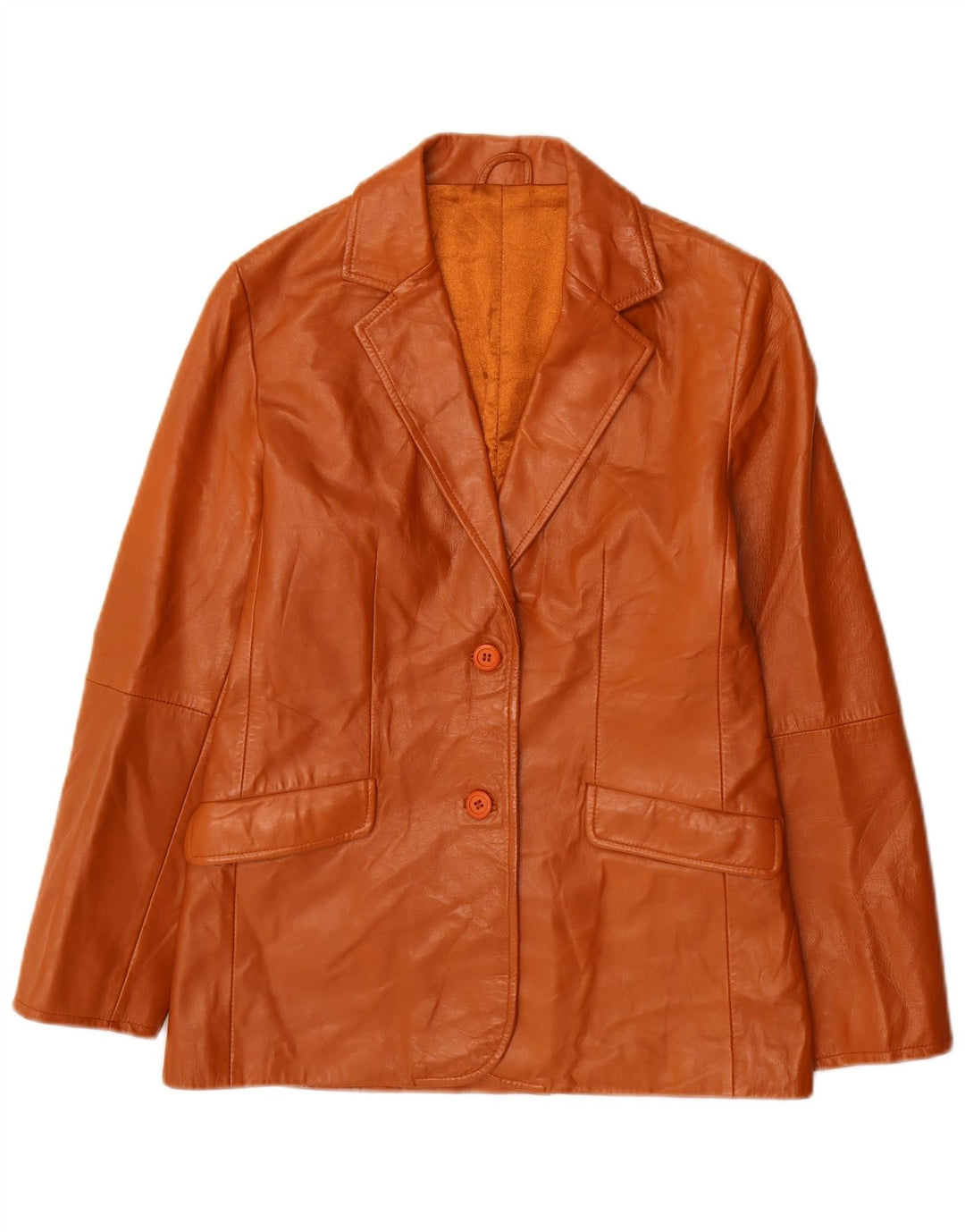 Sacou Blazer din piele pentru femei Stefanel cu 2 nasturi UK 12 piele maro medie