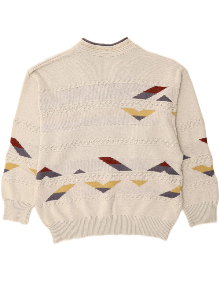 Pulover vintage pentru bărbați cu decolteu în V XL alb geometric