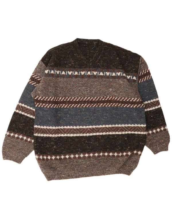 Pulover Vintage pentru bărbați cu gâtul turnat, 2XL, multicolor, cu dungi acrilice