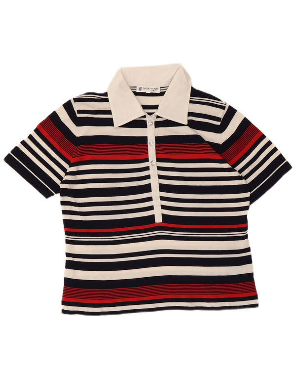 CARLA FERRONI Tricou Polo Femei UK 12 Medium Multicolore Dungi Viscoza