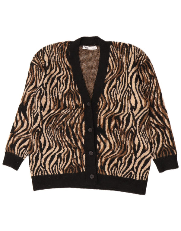 Pulover cardigan supradimensionat pentru femei Zara UK 10 mic maro imprimeu animal