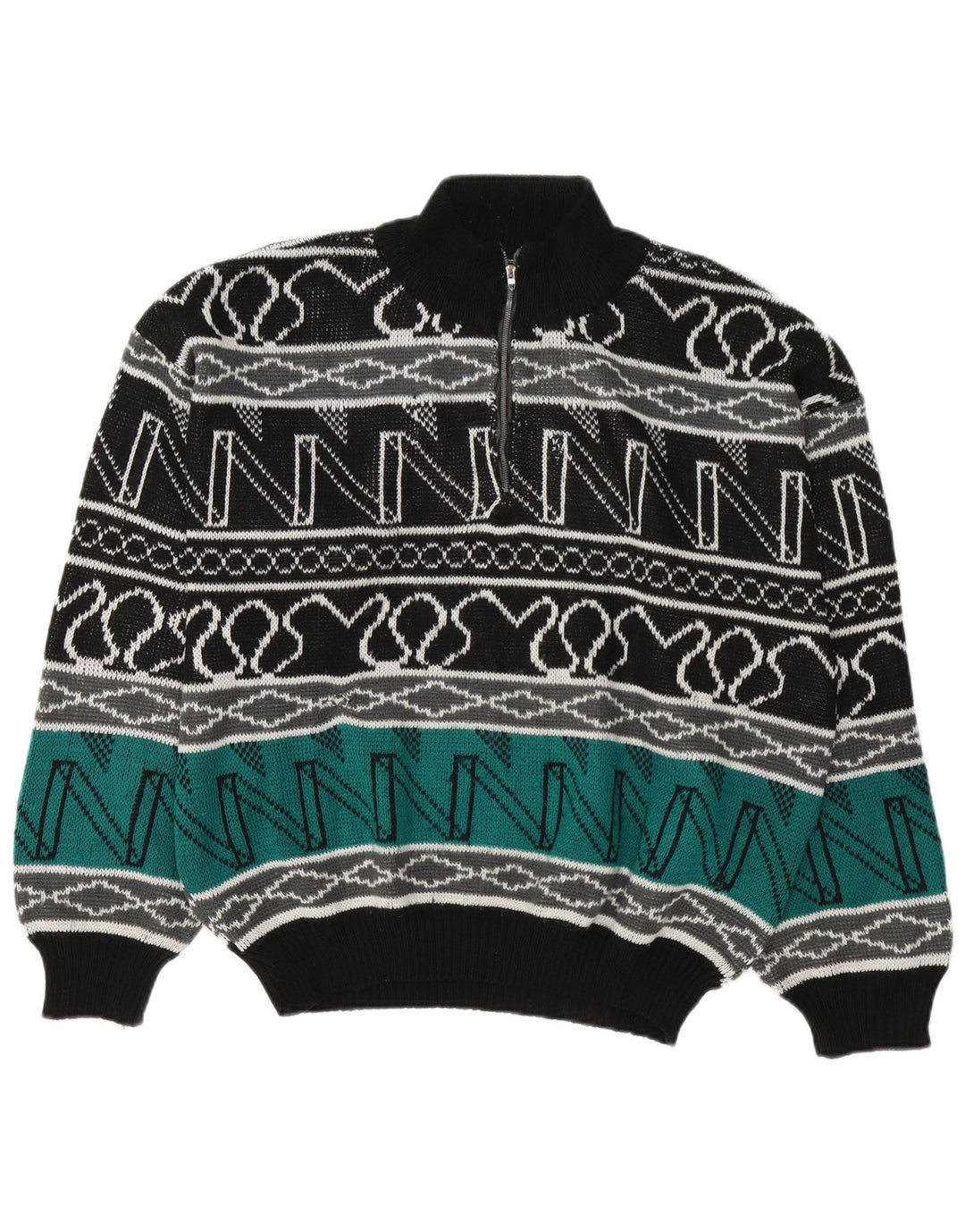 Pulover vintage pentru bărbați, cu fermoar, cu gât, mare, multicolor, geometric