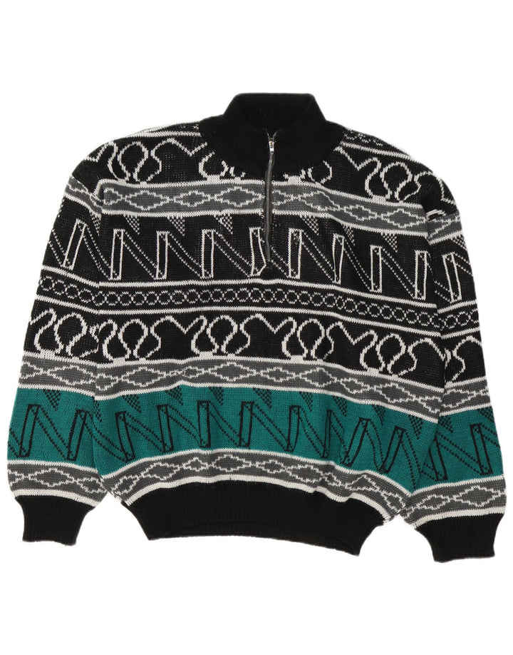 Pulover vintage pentru bărbați, cu fermoar, cu gât, mare, multicolor, geometric