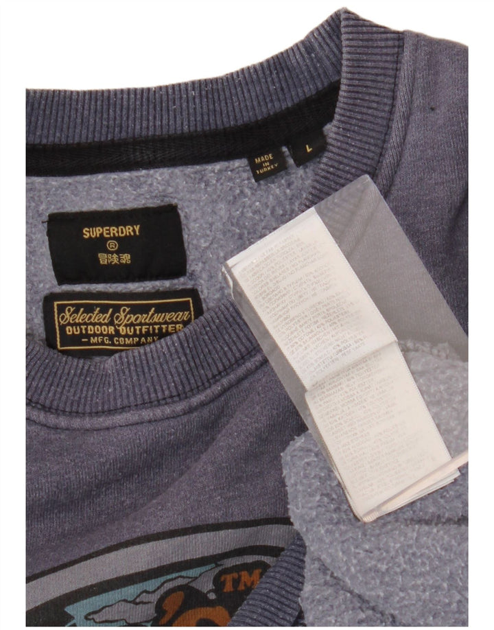 SUPERDRY Hanorac grafic pentru bărbați Pulover mare din bumbac bleumarin