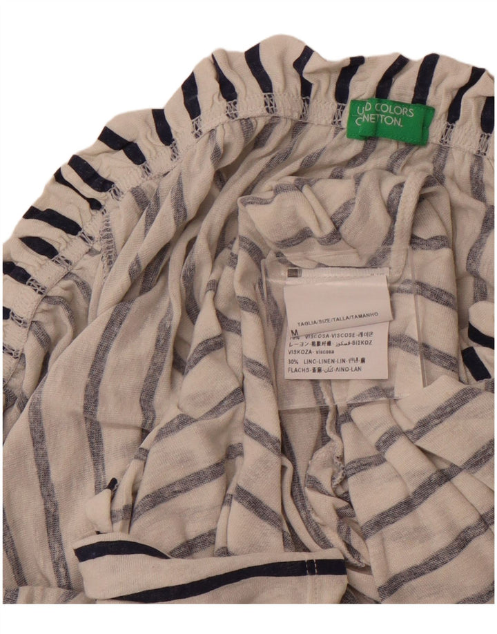 Top pentru femei BENETTON cu mâneci 3/4 cu umăr dezactivat UK 14 Medium în dungi albe