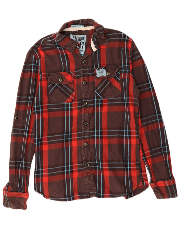 Cămașă de flanel pentru bărbați Superdry, bumbac cu carouri maro mediu