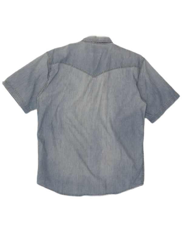 Cămașă din blugi cu mânecă scurtă pentru bărbați Wrangler, bumbac albastru 2XL