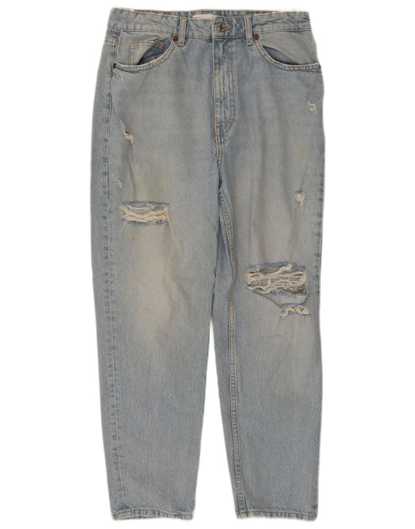 Blugi conici învechiți pentru femei cu talie înaltă Zara EU 42 Large W32 L27 Albastru