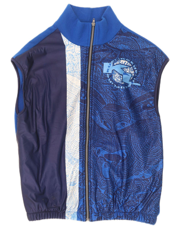 Gilet pentru bărbați vintage din fleece cu grafică UK 44 2XL poliester albastru Paisley