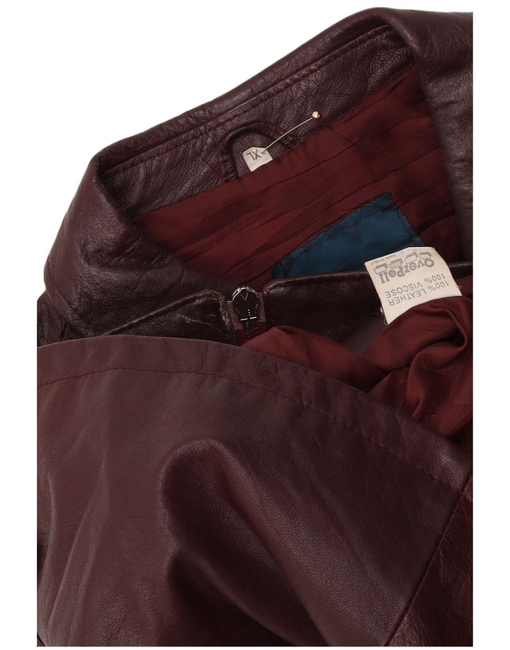 Jachetă de piele vintage pentru femei UK 18 XL din piele burgundă