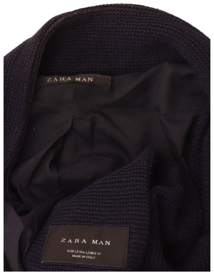 Pardesiu tricot pentru bărbați Zara UK 40 mare, albastru bleumarin, bumbac