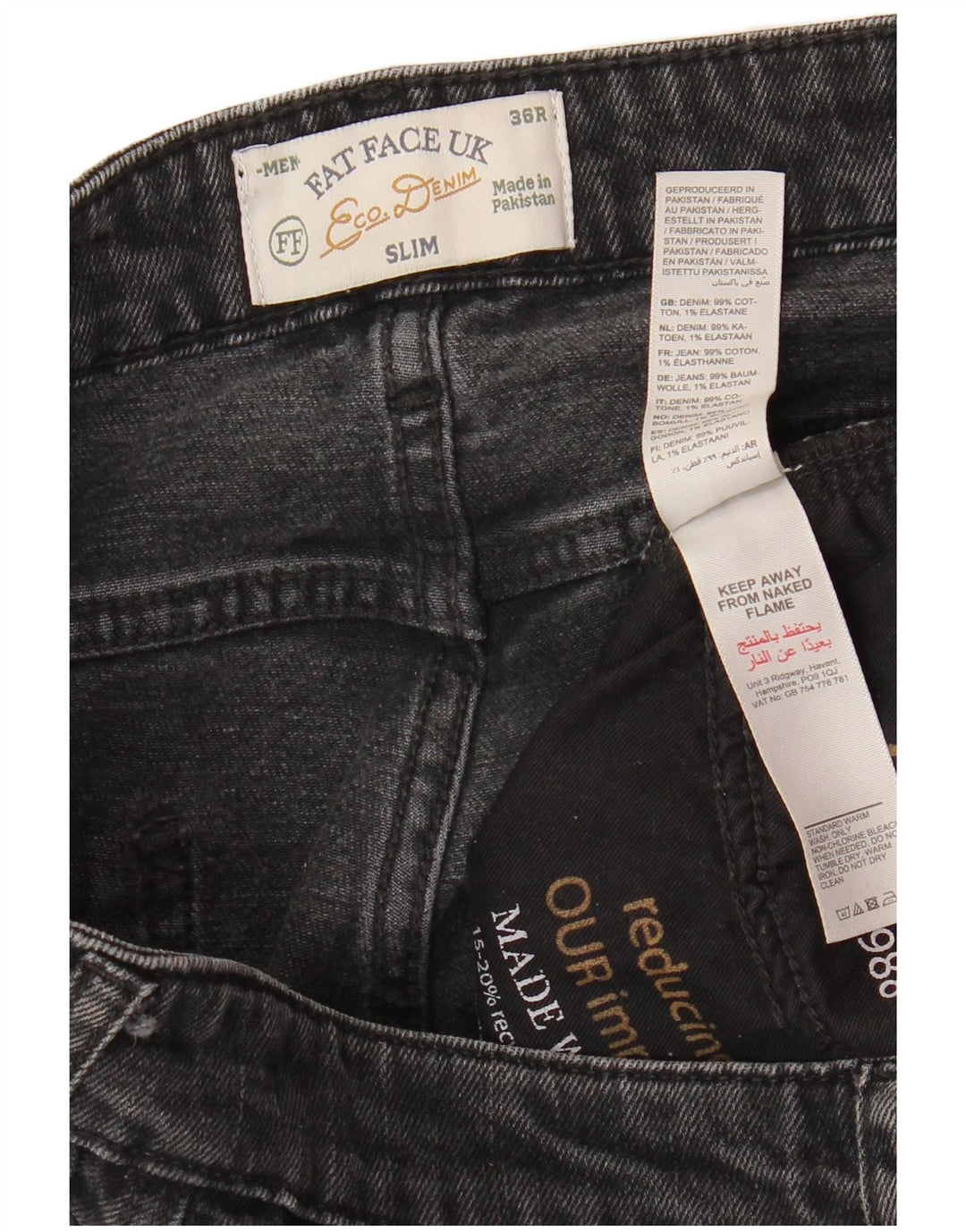 FAT FACE Blugi slim pentru bărbați W36 L31 bumbac gri