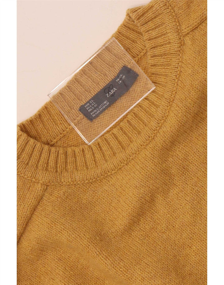 Pulover pentru bărbați Zara, cu gât crew, XL, lână galbenă