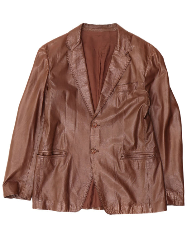 Strenesse Mens 2 Button Leather Blazer Jacket UK 40 Large Brown Leather