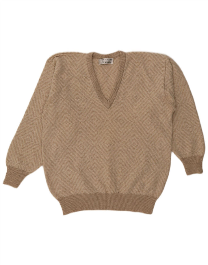 Pulover cu decolteu în V Lyle & Scott pentru bărbați, XL, bej, lână geometrică