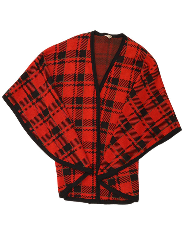 Pulover Vintage Cape Cardigan Femei Marime Unică Lână Roșu Check