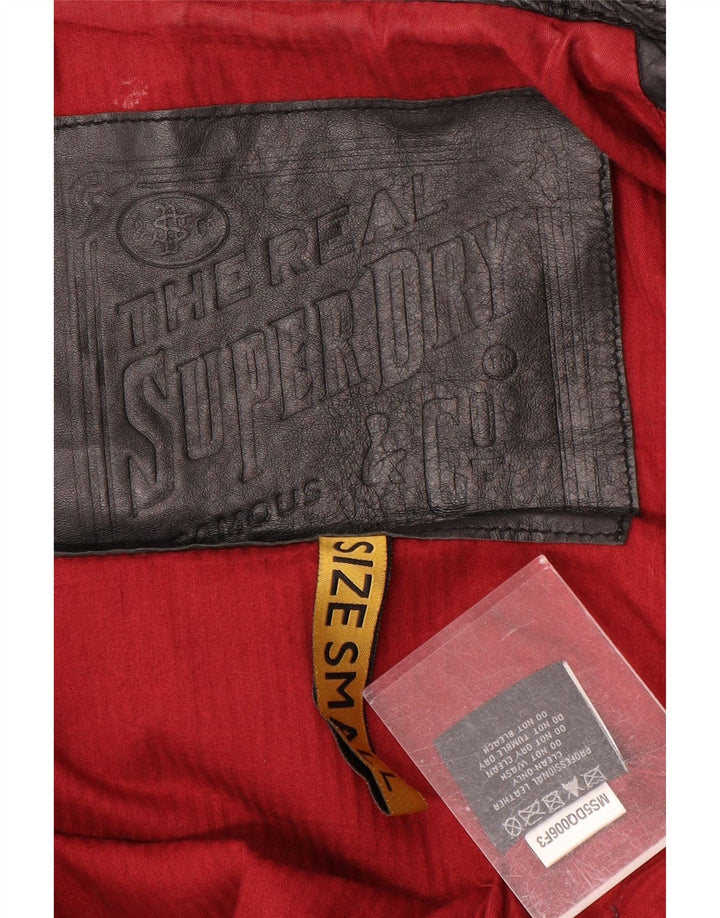 Jachetă militară din piele Superdry pentru bărbați UK 36 Mic din piele neagră