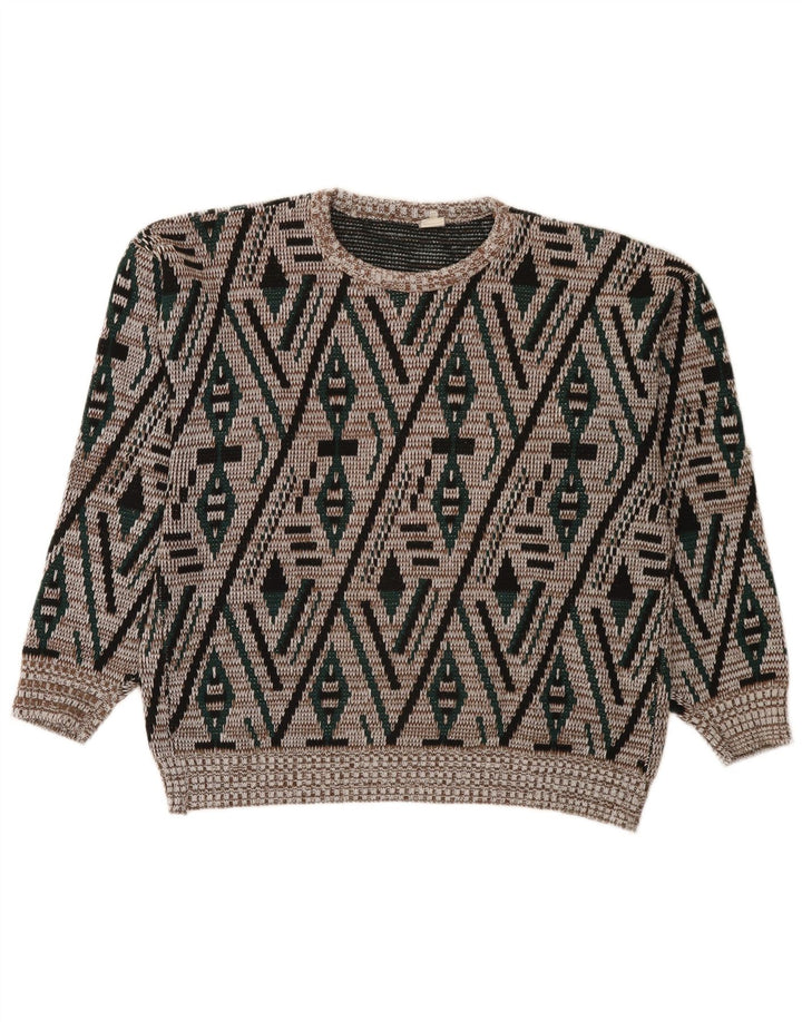 Pulover vintage pentru bărbați cu gât roșu IT 52 mare multicolor geometric