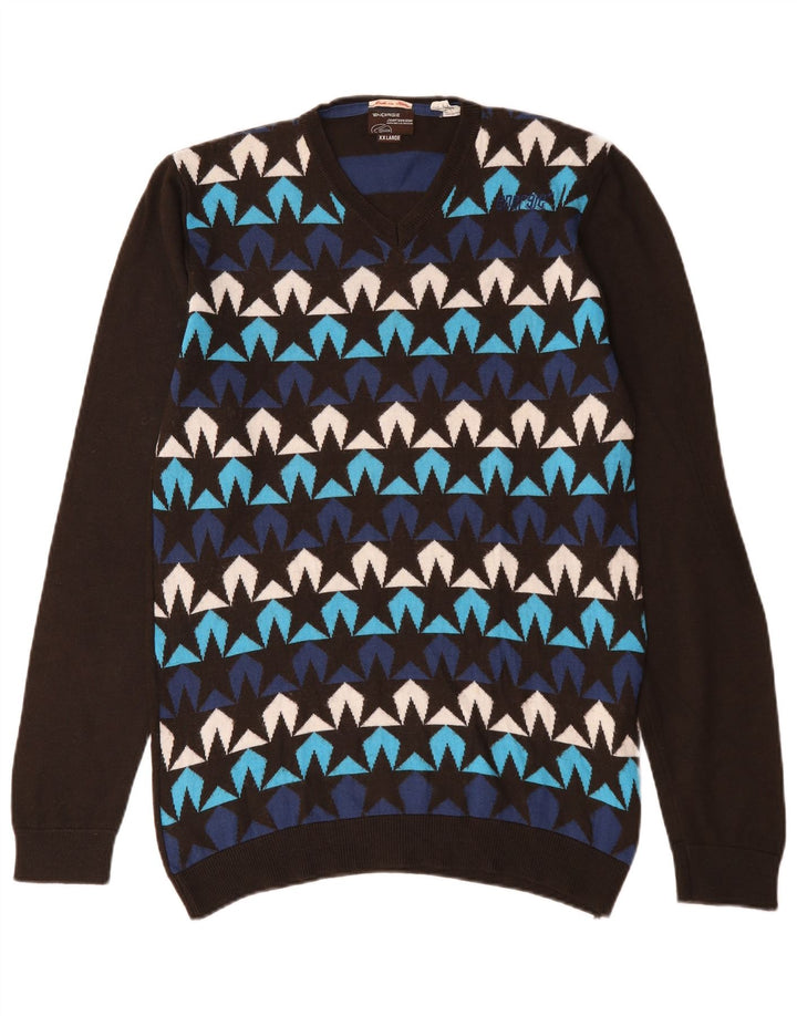 Pulover pentru bărbați Energie, cu model abstract, cu decolteu în V, 2XL, lână multicoloră
