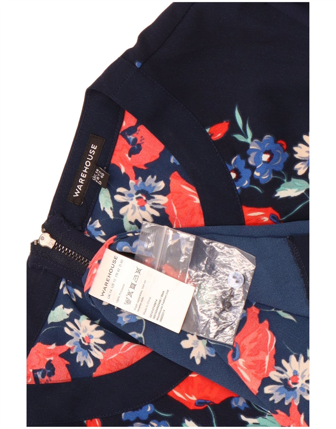 Rochie schimbătoare cu mânecă lungă pentru femei Warehouse UK 14 Medium Bleumarin Floral