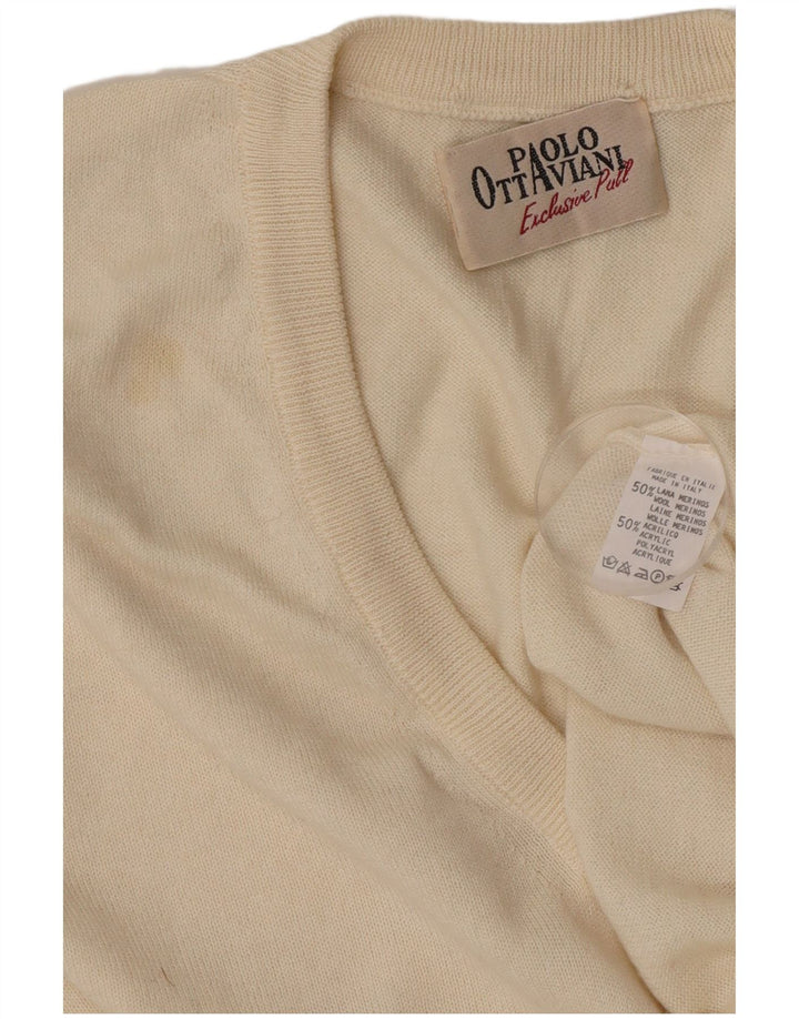 Paolo Ottaviani Mens Vest Tank Top Medium Bej Lână Merinos