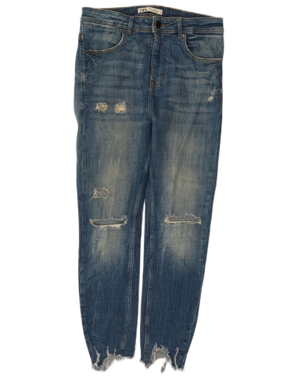 Blugi skinny distressed pentru femei Zara EU 38 Small W30 L26 Albastru