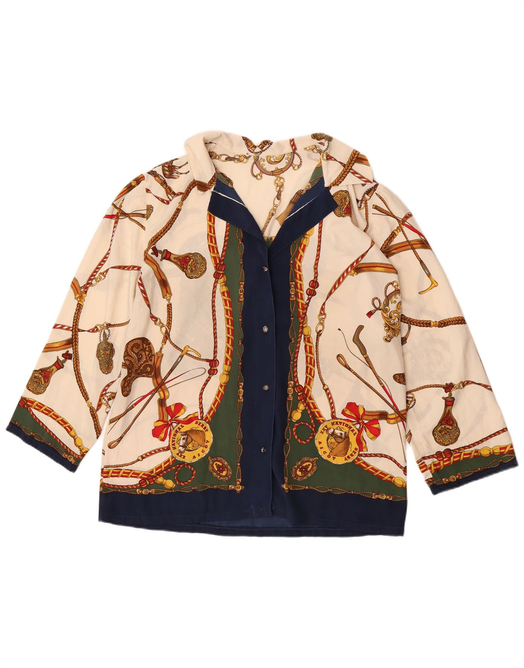 Bluză vintage pentru cămașă de călărie pentru femei UK 14 mare, multicoloră