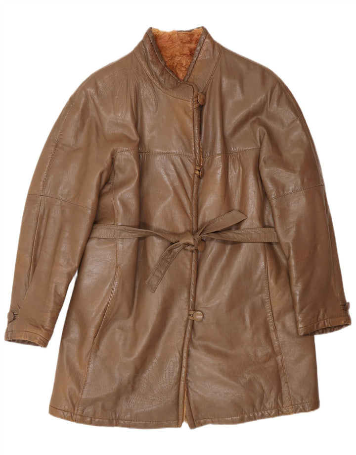 Palton de piele vintage pentru femei UK 14 piele maro medie