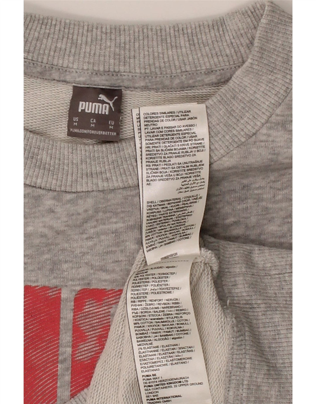 PUMA Womens Crop Graphic Sweatshirt Jumper UK 14 Medium Grey Flecked Vintage Puma and Second-Hand Puma from Messina Hembry 
