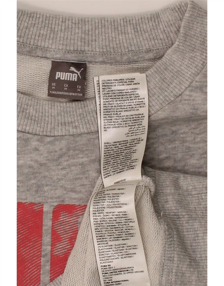 PUMA Womens Crop Graphic Sweatshirt Jumper UK 14 Medium Grey Flecked Vintage Puma and Second-Hand Puma from Messina Hembry 