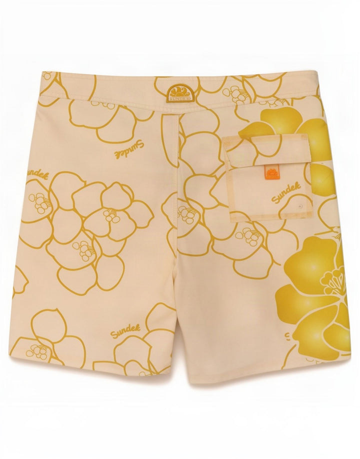 Sundek Pantaloni scurți de înot cu grafică pentru bărbați, poliester floral alb mediu
