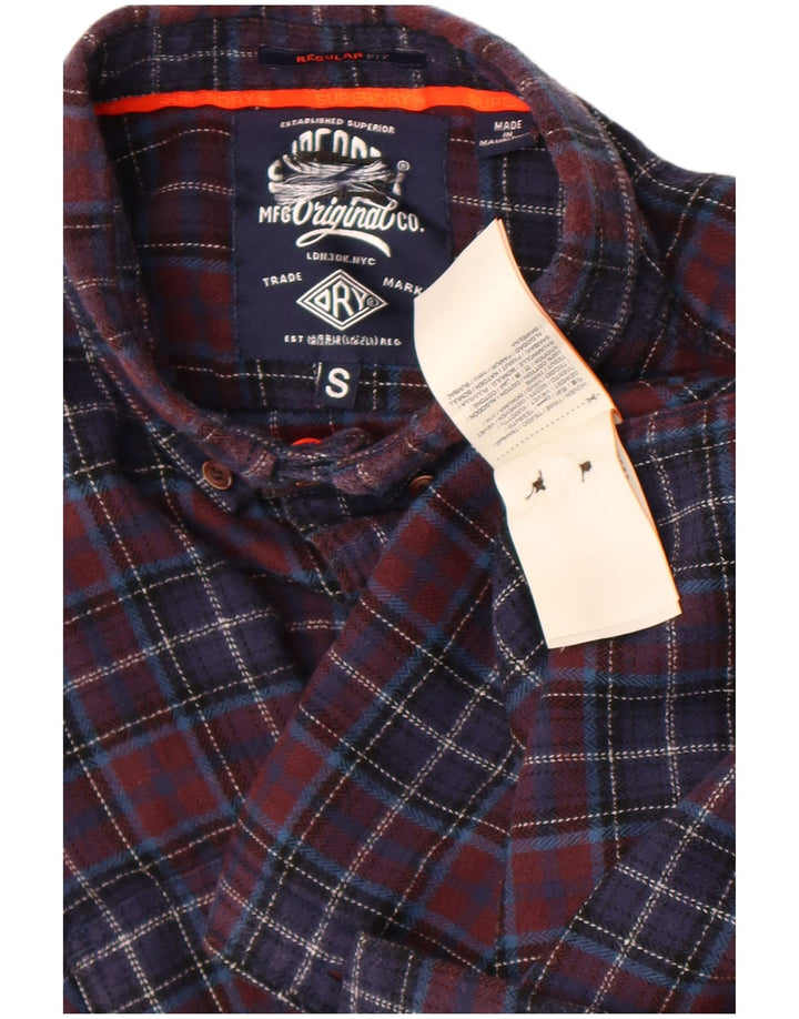 Cămașă de flanel Superdry pentru bărbați, cu tăiere obișnuită, din bumbac cu carouri, albastru bleumarin