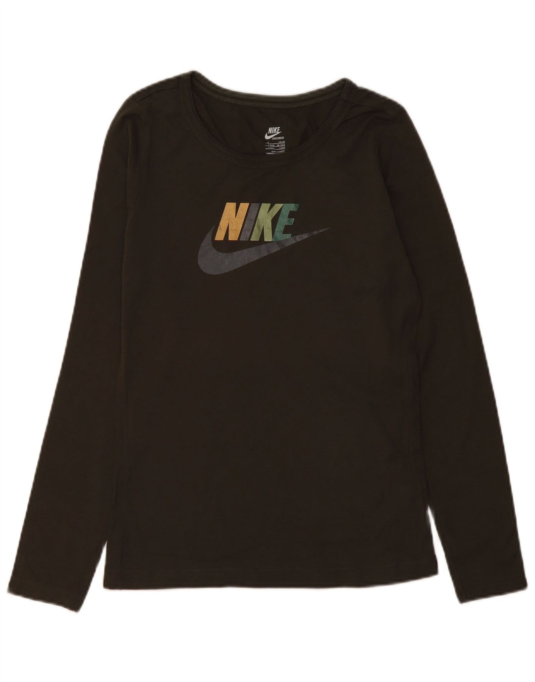Top grafic Nike cu mânecă lungă pentru femei UK 10/12, bumbac kaki mediu