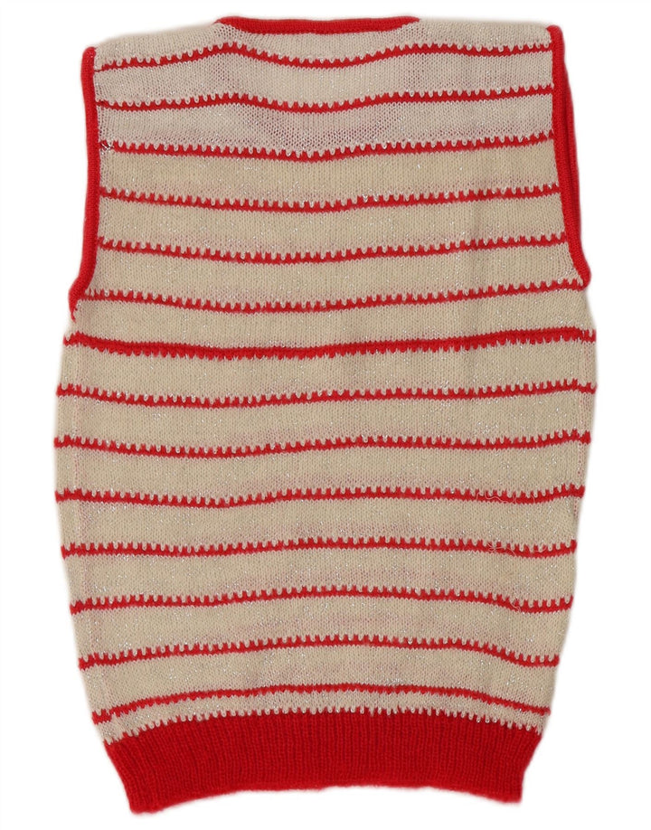 Vintage Womens Vest Tank Top UK 8 Small Off White Striped