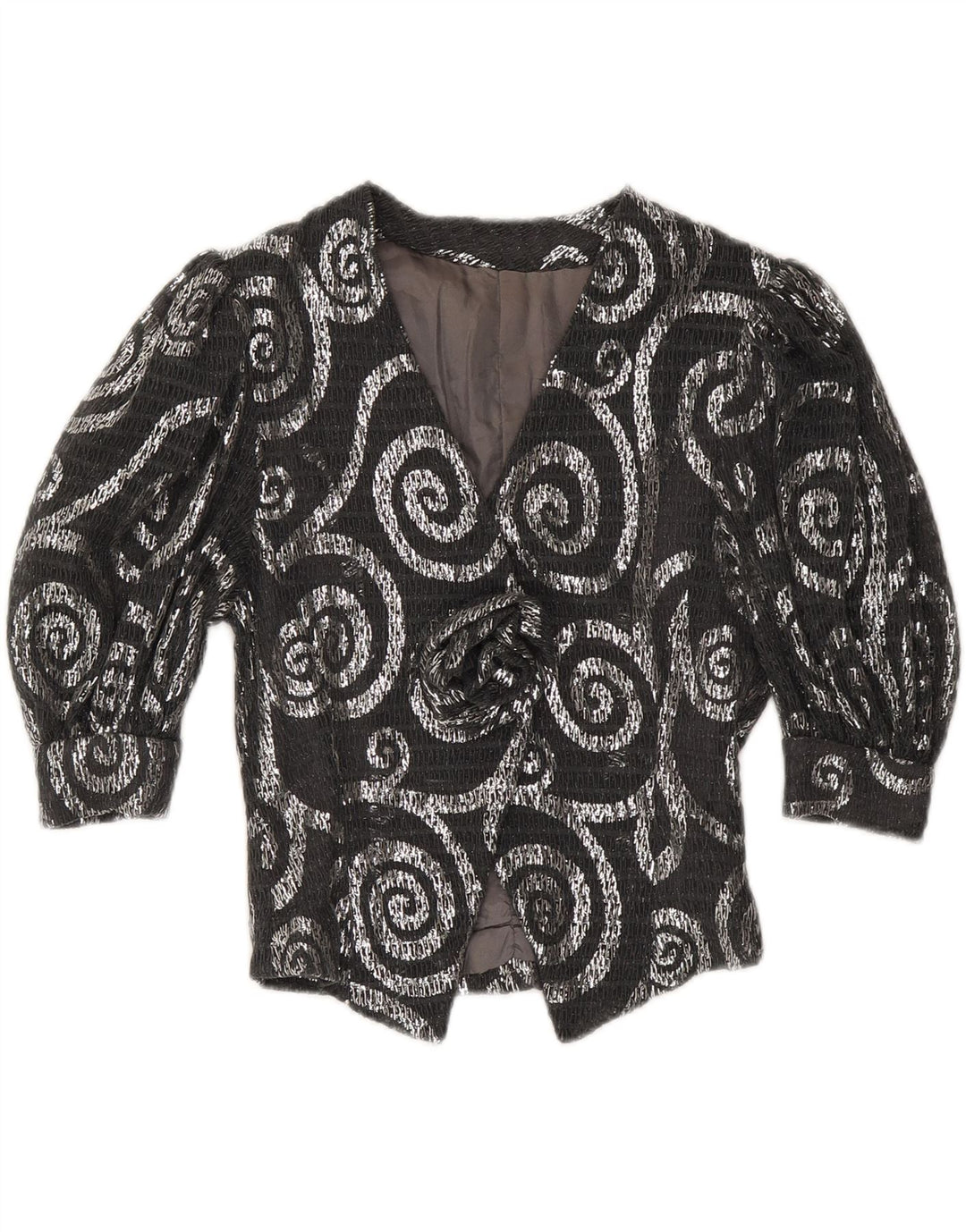 Jachetă pentru femei VINTAGE cu mâneci 3/4 UK 12 Medium Gri Paisley