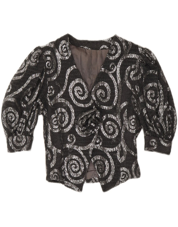 Jachetă pentru femei VINTAGE cu mâneci 3/4 UK 12 Medium Gri Paisley