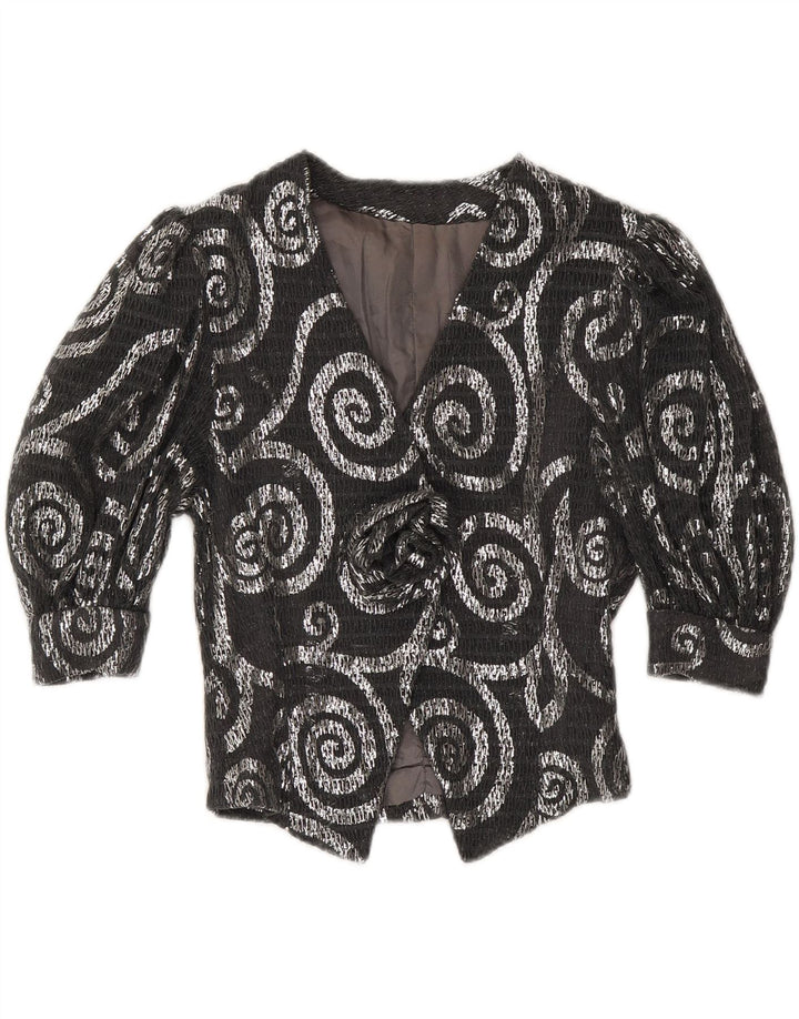 Jachetă pentru femei VINTAGE cu mâneci 3/4 UK 12 Medium Gri Paisley