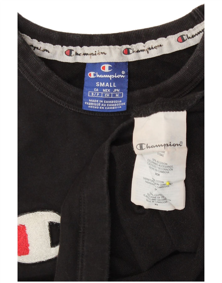 Champion Crop Graphic Top pentru femei cu mânecă lungă UK 10 Bumbac negru mic