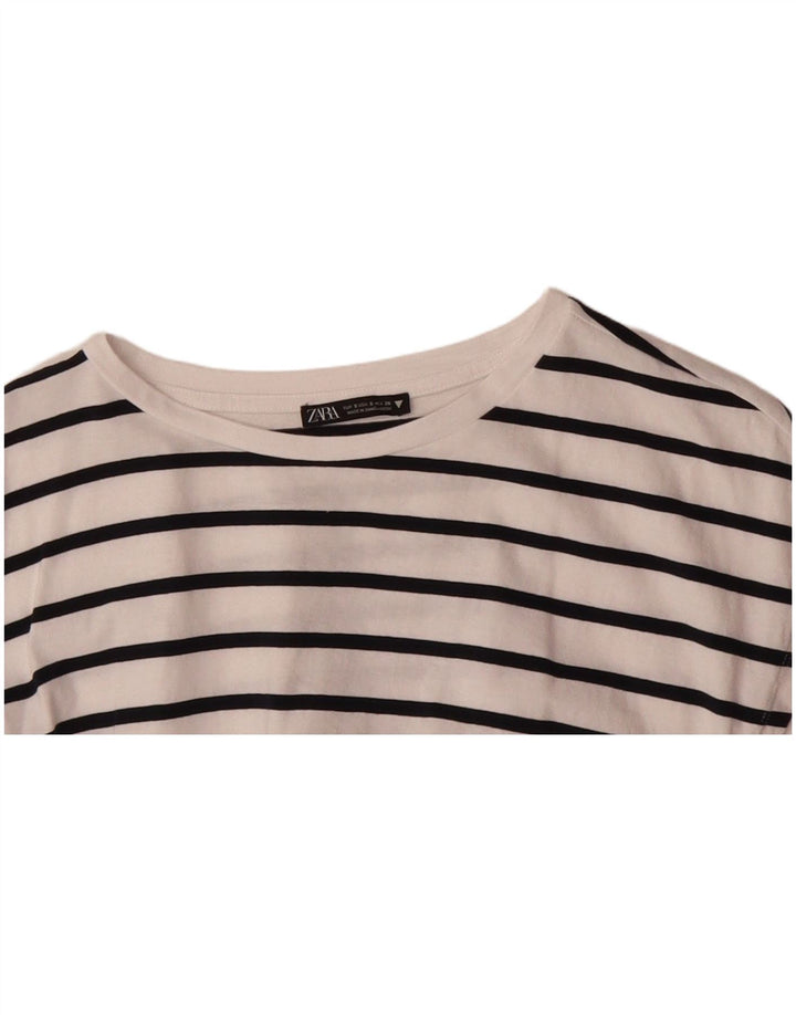 ZARA Womens Crop Top UK 8 Small White Striped Cotton