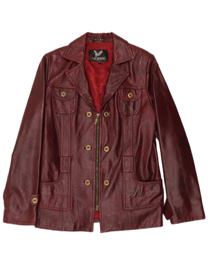 Jachetă de piele vintage pentru femei UK 26 5XL Burgundy